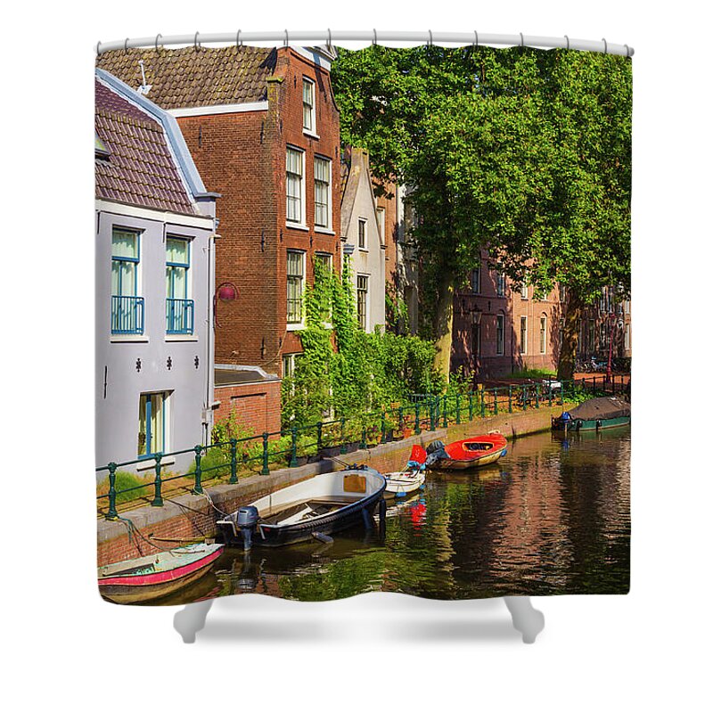 City Shower Curtain featuring the photograph City canal in Amsterdam by Fabiano Di Paolo