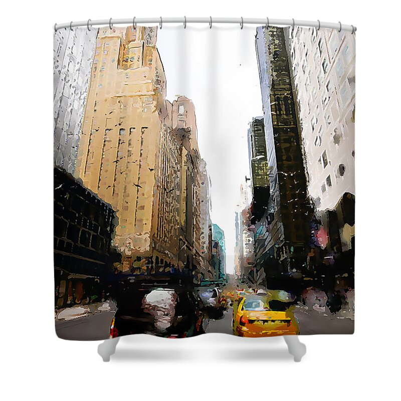 New York City Shower Curtain featuring the painting City Canyon by Glenn Galen