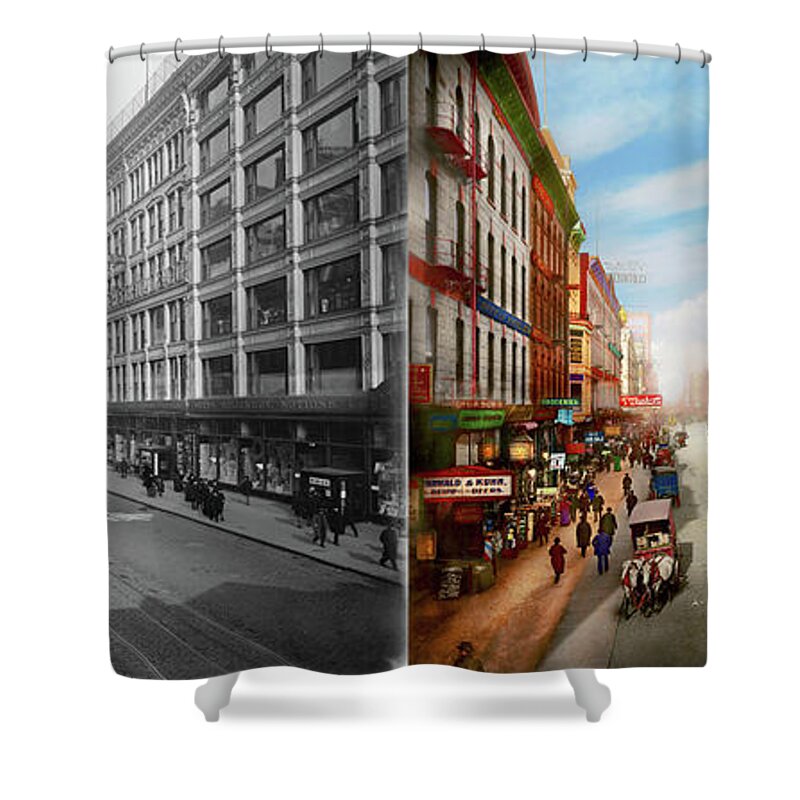 Chicago Shower Curtain featuring the photograph City - Chicago, IL - Chicago's Shopping destination 1895 - Side by Side by Mike Savad