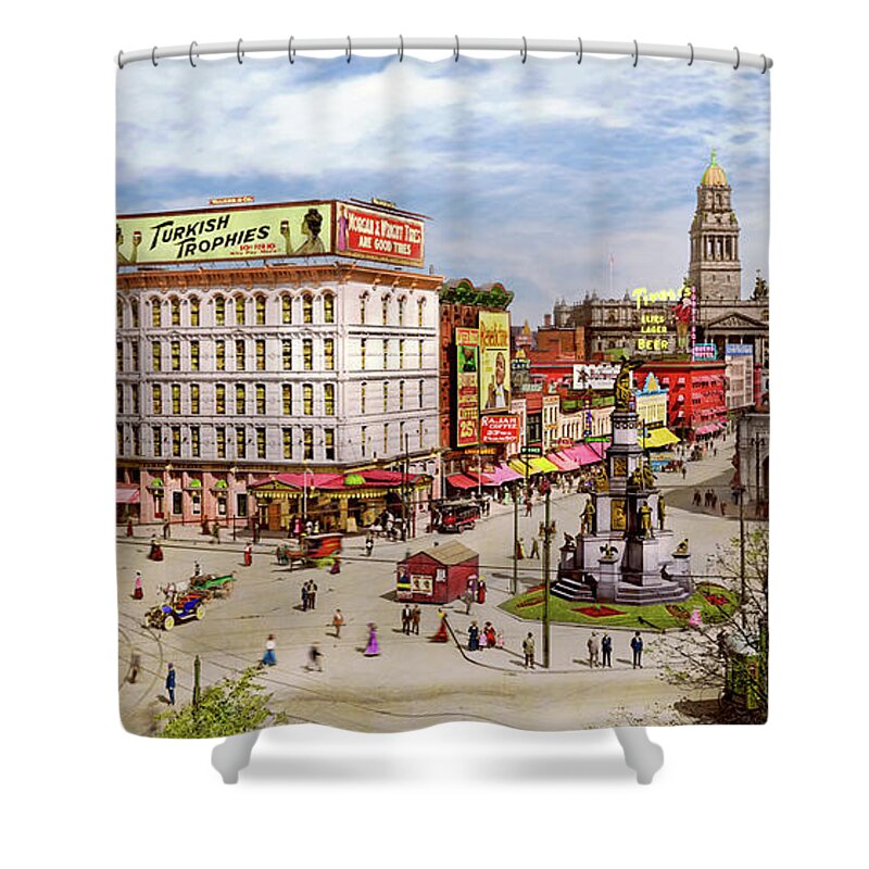Cadillac Square Shower Curtain featuring the photograph City - Detroit, MI - Campus Martius 1910 by Mike Savad