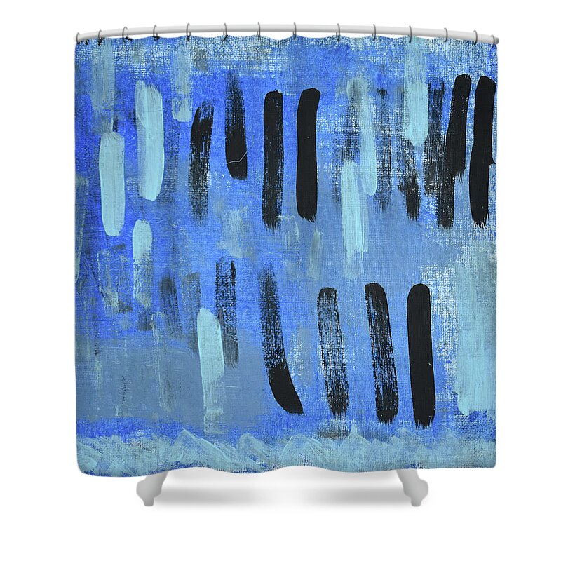 Blue Shower Curtain featuring the painting City in the Clouds by Pam O'Mara