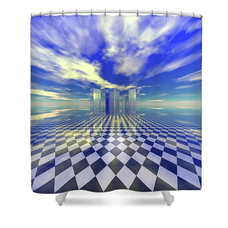 Digital Art Shower Curtain featuring the digital art City in the Clouds by Phil Perkins