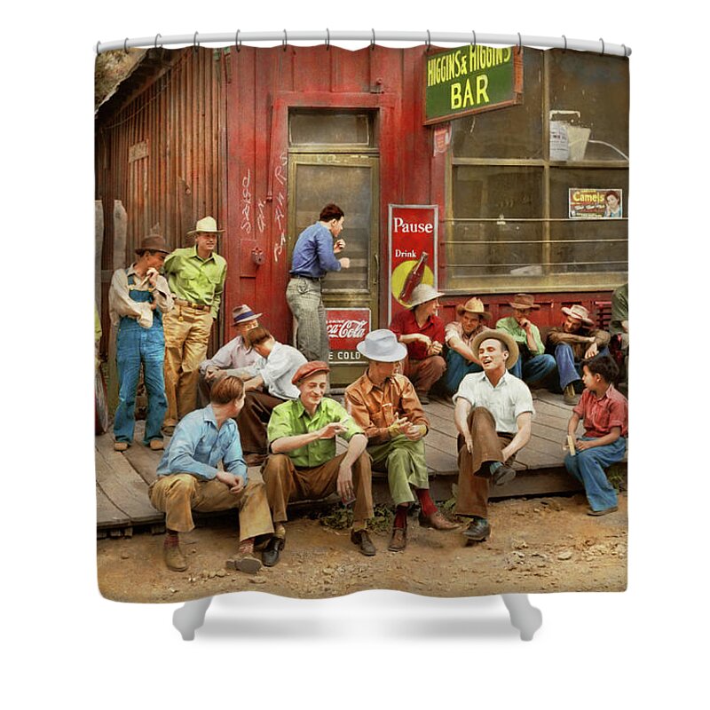 New Mexico Shower Curtain featuring the photograph City - Mogollon, NM - Town gathering 1940 by Mike Savad
