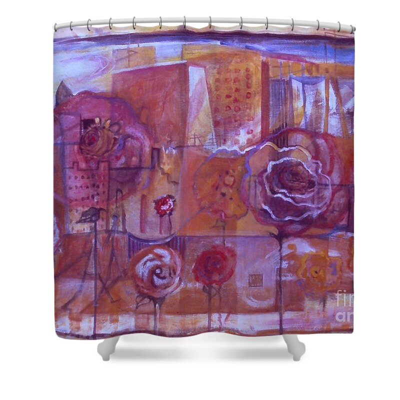 City Roses Shower Curtain featuring the painting City Roses by Cherie Salerno