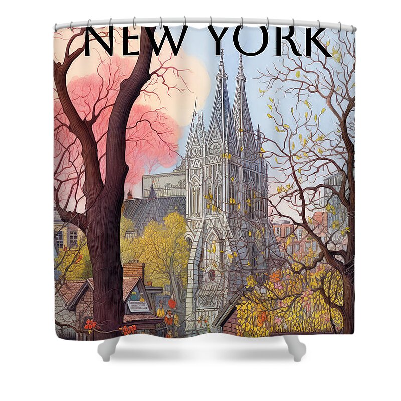 New Yorker Magazine Shower Curtain featuring the painting City Sanctuary by Land of Dreams