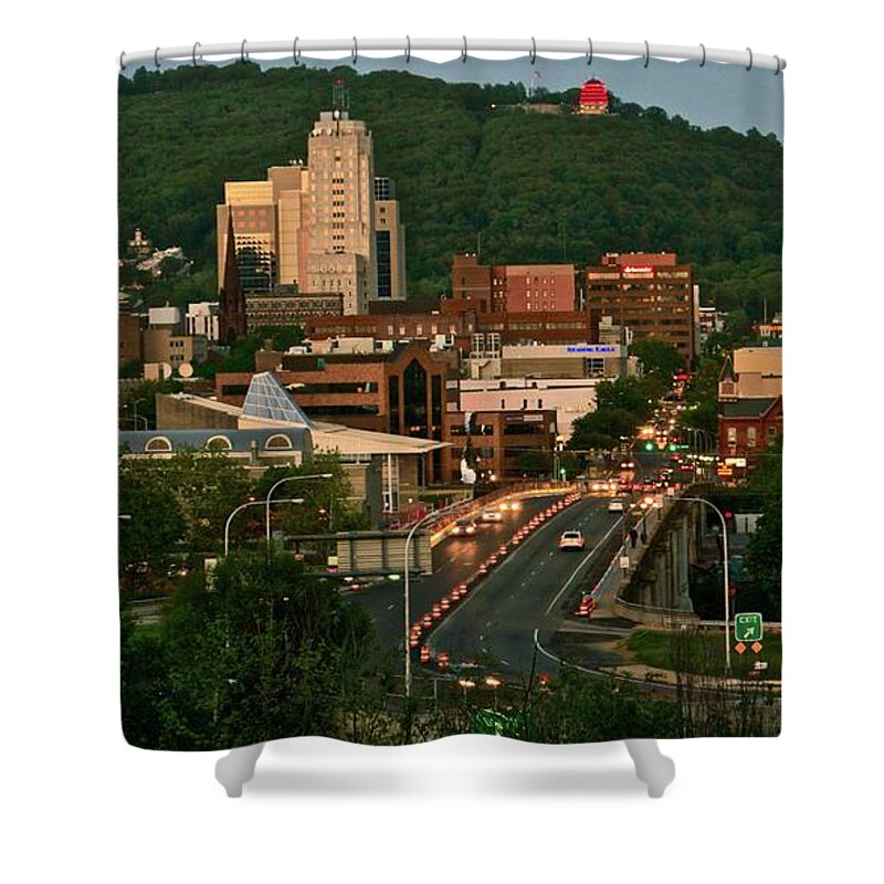 Pennsylvania Urban Views Shower Curtain featuring the photograph City Skyline Reading PA by Blair Seitz