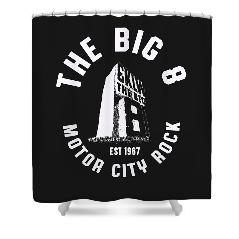 Cklw Thebig8 Radio Shower Curtain featuring the digital art CKLW The Big 8 Motor City Rock white by Thomas Leparskas