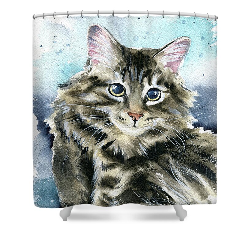 Cats Shower Curtain featuring the painting Clancy Fluffy Cat Painting by Dora Hathazi Mendes