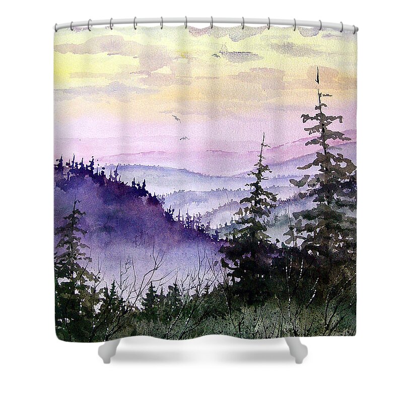 Hills Shower Curtain featuring the painting Clear Mountain Morning by Sam Sidders