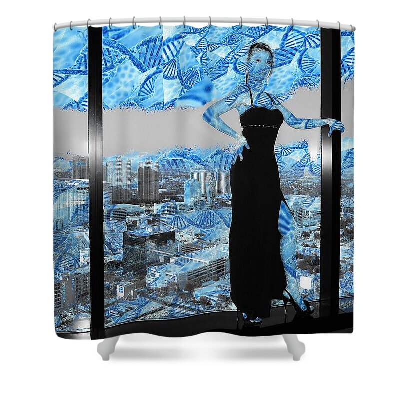 Fractal Shower Curtain featuring the mixed media Clear Sky Genetic by Stephane Poirier