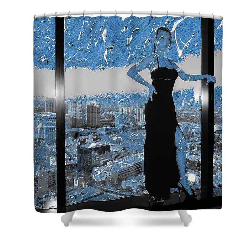 Fractal Shower Curtain featuring the mixed media Clear Sky Seagull by Stephane Poirier