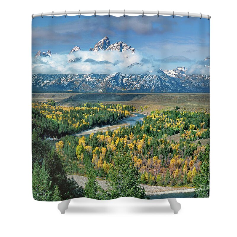 Dave Welling Shower Curtain featuring the photograph Clearing Storm Snake River Overlook Grand Tetons Np by Dave Welling