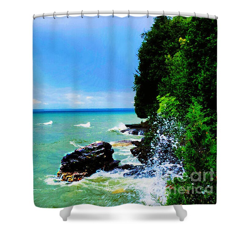Water Shower Curtain featuring the photograph Cliffside View by Diamante Lavendar