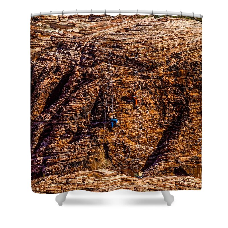  Shower Curtain featuring the photograph Climbing Dudes by Rodney Lee Williams