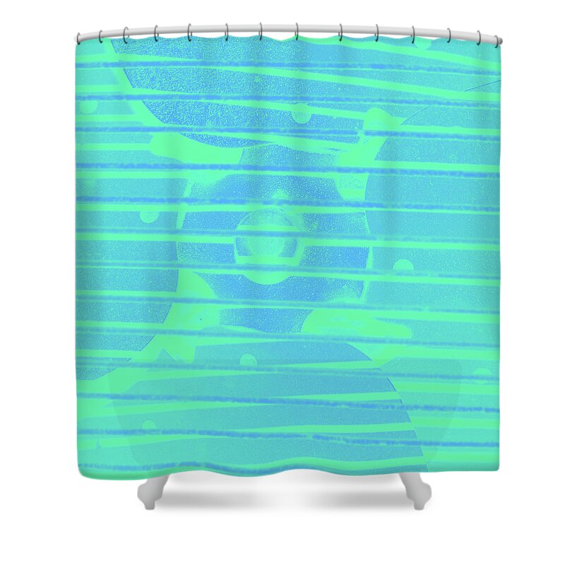 Fan Shower Curtain featuring the photograph Close up of Old Fan Green and Blue Gradient by Ali Baucom