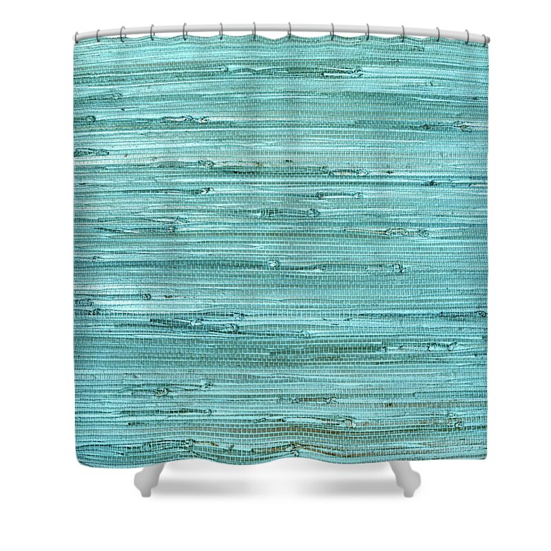 Bamboo Shower Curtain featuring the photograph Close Up Of The Blue Cyan Bamboo Grass Wicker Wall Background by Severija Kirilovaite