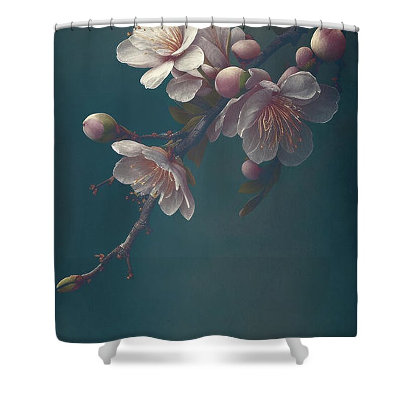 Blossom Shower Curtain featuring the photograph Closeup of spring pastel blooming flower in orchard. Macro cherr by Jelena Jovanovic