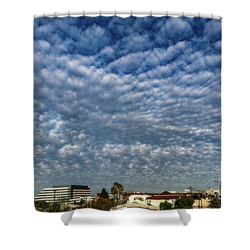 Cirrocumulus Shower Curtain featuring the photograph Cloud Formation over Downtown Culver City by Roslyn Wilkins