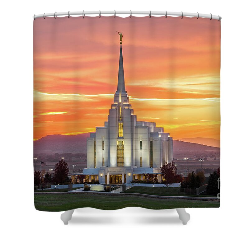 Canon Shower Curtain featuring the photograph Clouds of Glory - Rexburg Idaho Temple by Bret Barton