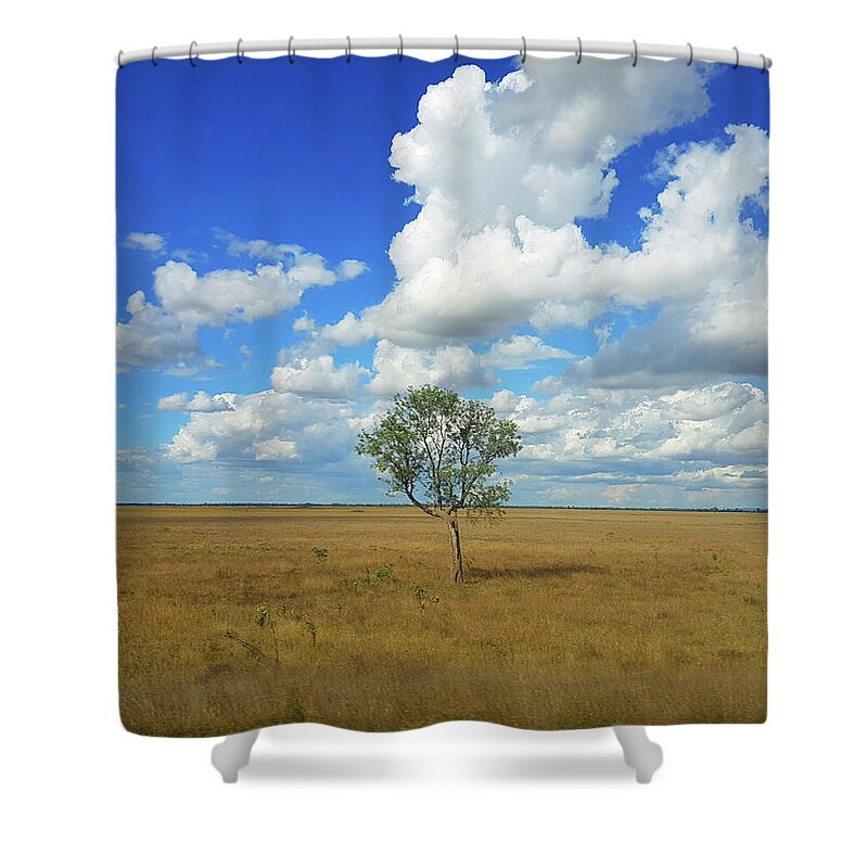 Tree Shower Curtain featuring the photograph Clouds over a Lone Tree by Andre Petrov