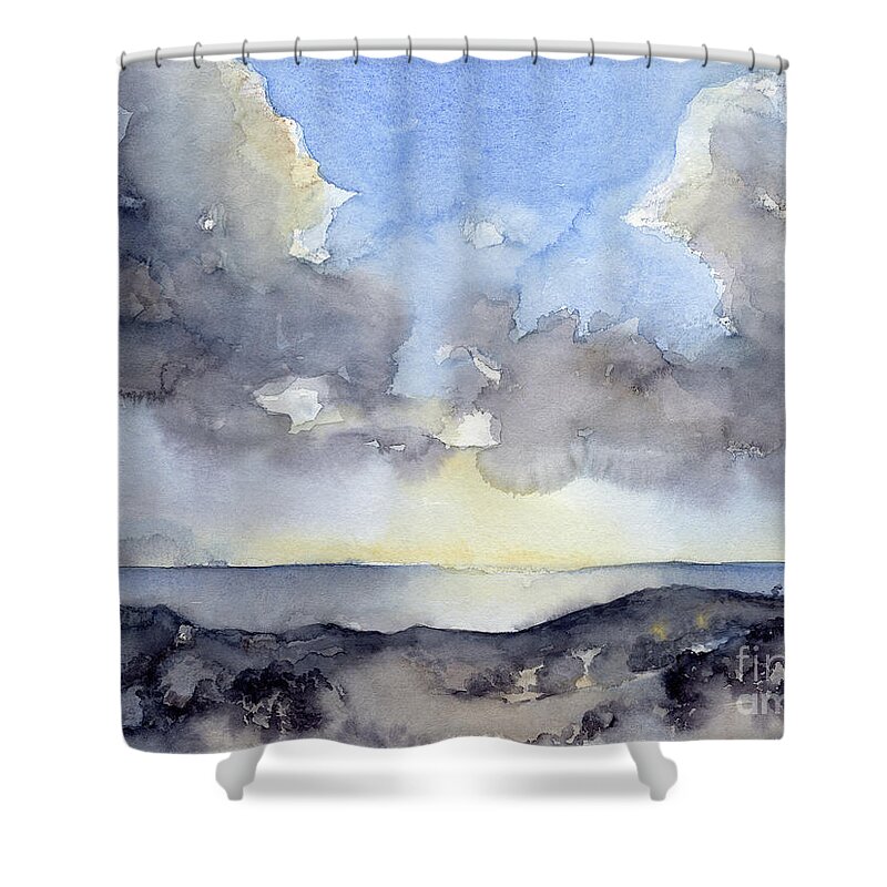 Watercolor Shower Curtain featuring the painting Clouds over the sea by Adriana Mueller