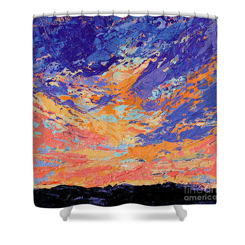 Sky Painting Shower Curtain featuring the painting Cloudscape and Mountains Modern Acrylic Painting by Patricia Awapara