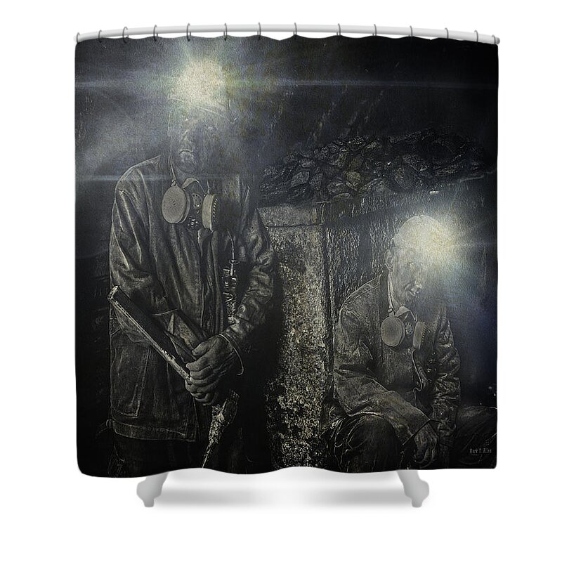 Coal Shower Curtain featuring the digital art Coal Miners by Mark Allen