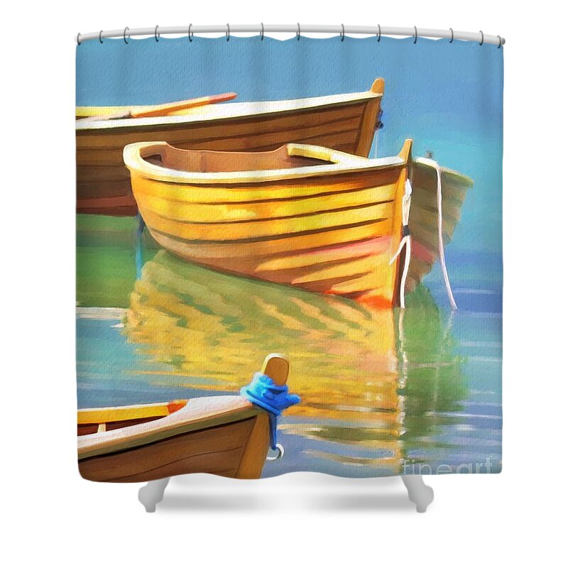 Boats Shower Curtain featuring the painting Coastal Gathering by Tammy Lee Bradley