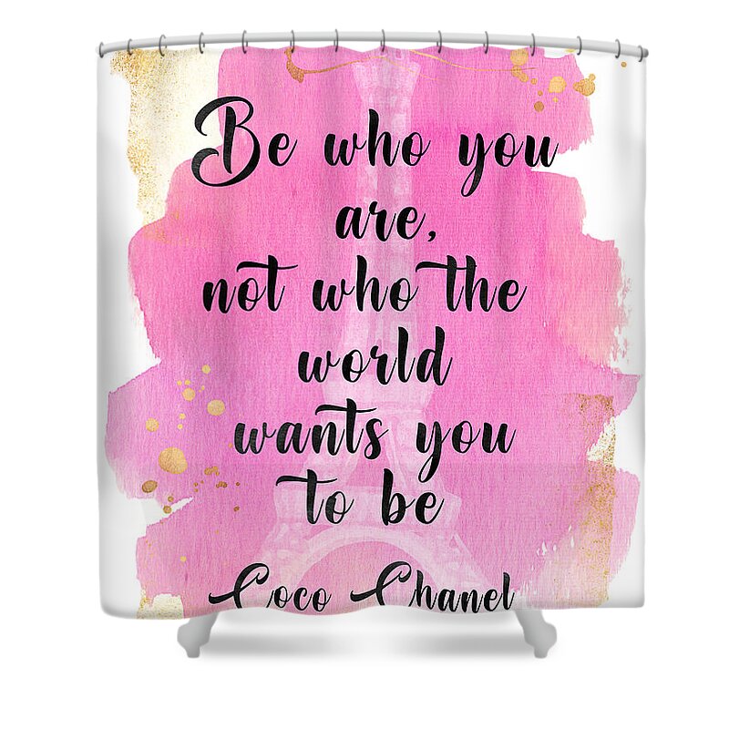 Coco Chanel quote pink watercolor Shower Curtain by Mihaela Pater - Pixels