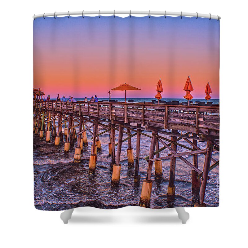 Cocoa Beach Shower Curtain featuring the photograph Cocoa Beach Pier at Sunset by Sandy Moulder