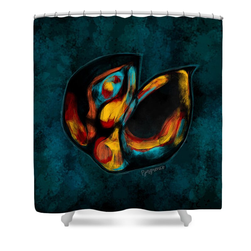 Cocoon Duo Shower Curtain featuring the digital art Cocoon duo by Ljev Rjadcenko