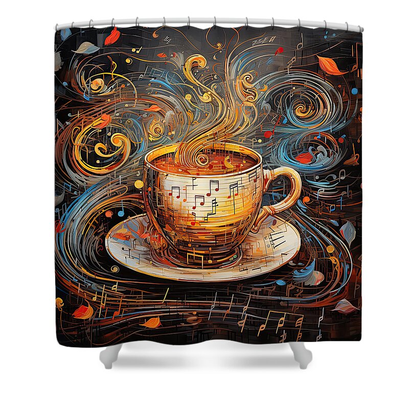 Coffee Shower Curtain featuring the digital art Coffee And Music by Lourry Legarde