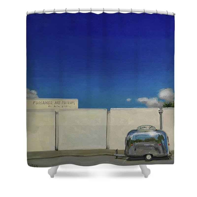 Airstream Shower Curtain featuring the painting Coffee at the Museum by Elizabeth Jose