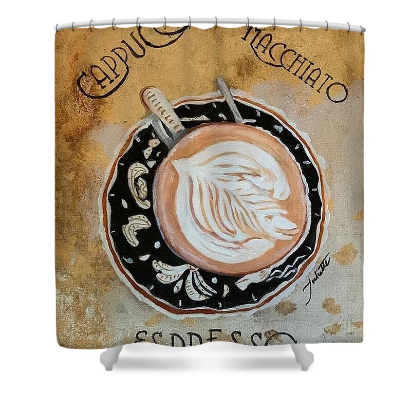 Coffee Shower Curtain featuring the painting Coffee Time by Juliette Becker