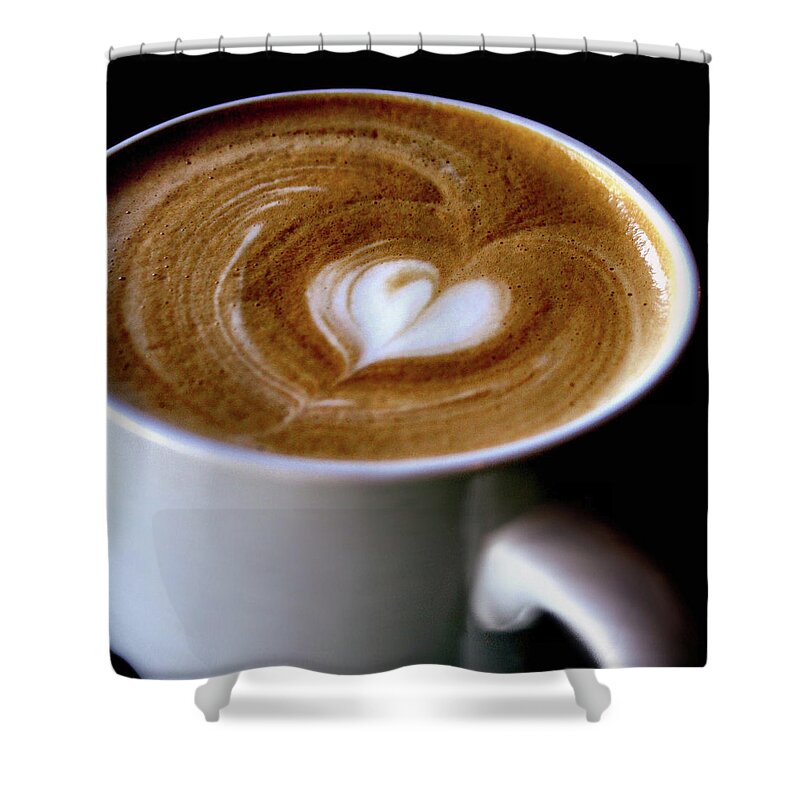 Coffee Shower Curtain featuring the photograph CoffeeHeArt Latte by Sally Bauer