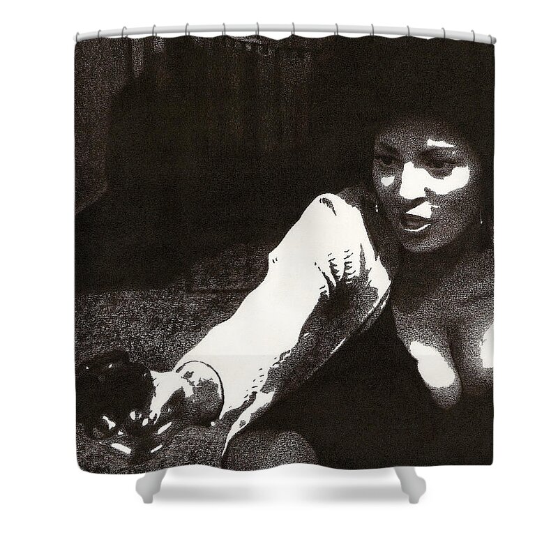Pam Grier Shower Curtain featuring the drawing Coffy by Mark Baranowski
