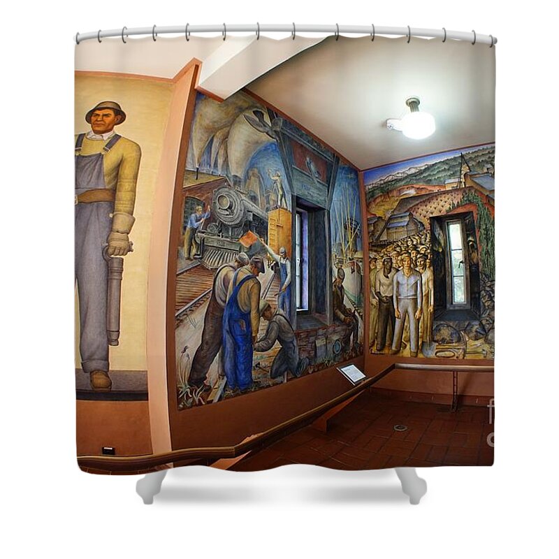 Coit Tower Murals Shower Curtain featuring the photograph Coit Tower Murals - 2 by Tony Lee