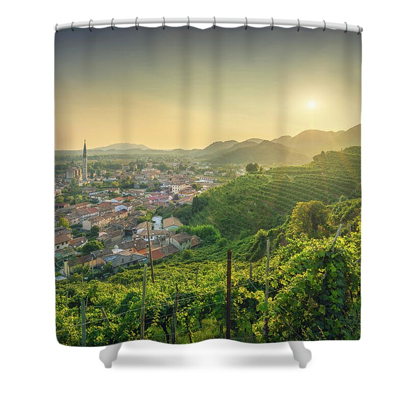 Prosecco Shower Curtain featuring the photograph Col San Martino at Sunset by Stefano Orazzini