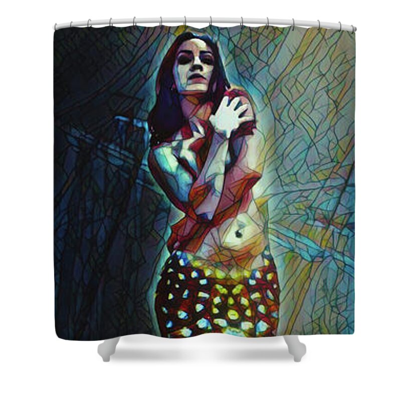 Dark Shower Curtain featuring the digital art Cold Depths Stained Glass by Recreating Creation