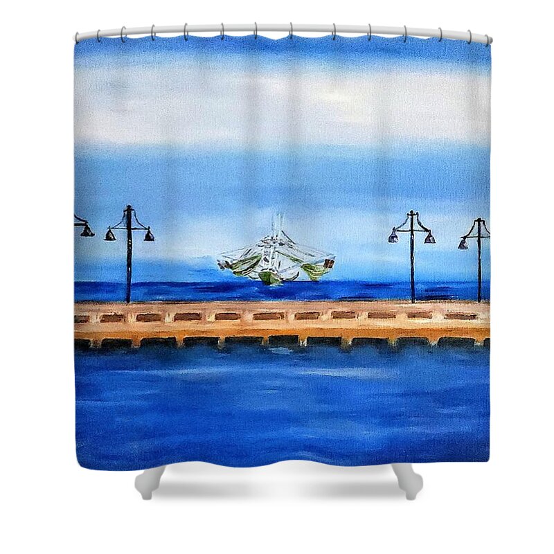 Shrimpboat Shower Curtain featuring the painting Cold Escape by Linda Cabrera