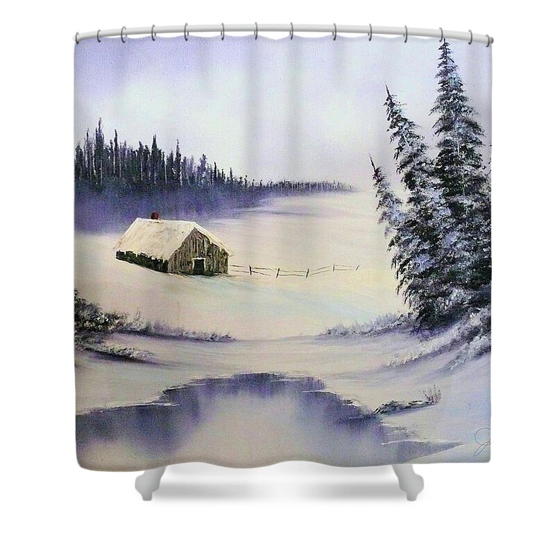 Barn Shower Curtain featuring the painting Cold Winter by Joel Smith