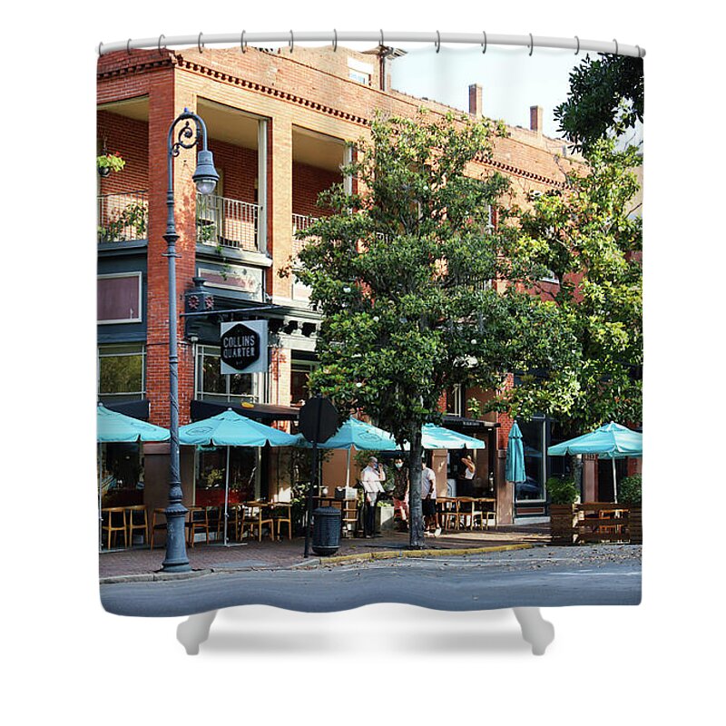 Collins Shower Curtain featuring the photograph Collins Quarter at Forsyth Cafe Savannah 0701 by Jack Schultz