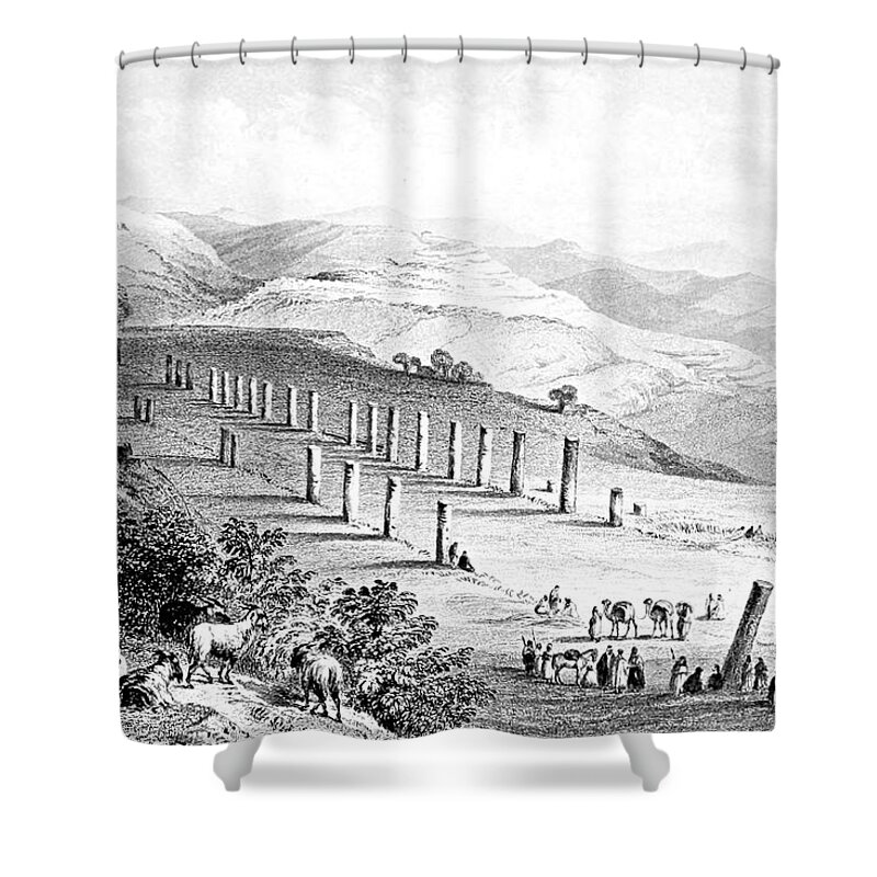 Colonnade Shower Curtain featuring the photograph Colonnade at Sabastiya in Nablus in 1847 by Munir Alawi