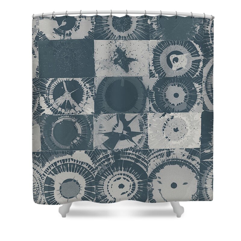 Circles Shower Curtain featuring the mixed media Color Explosion in Light Grays Version by Ali Baucom