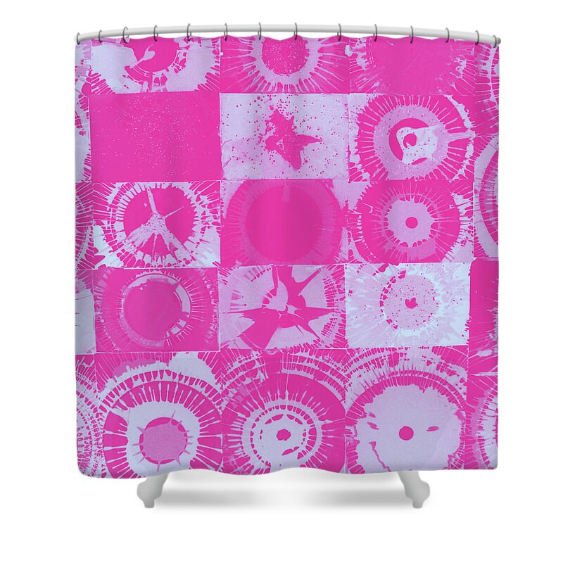 Circles Shower Curtain featuring the mixed media Color Explosion Pink and Light Purple Gradient Version by Ali Baucom