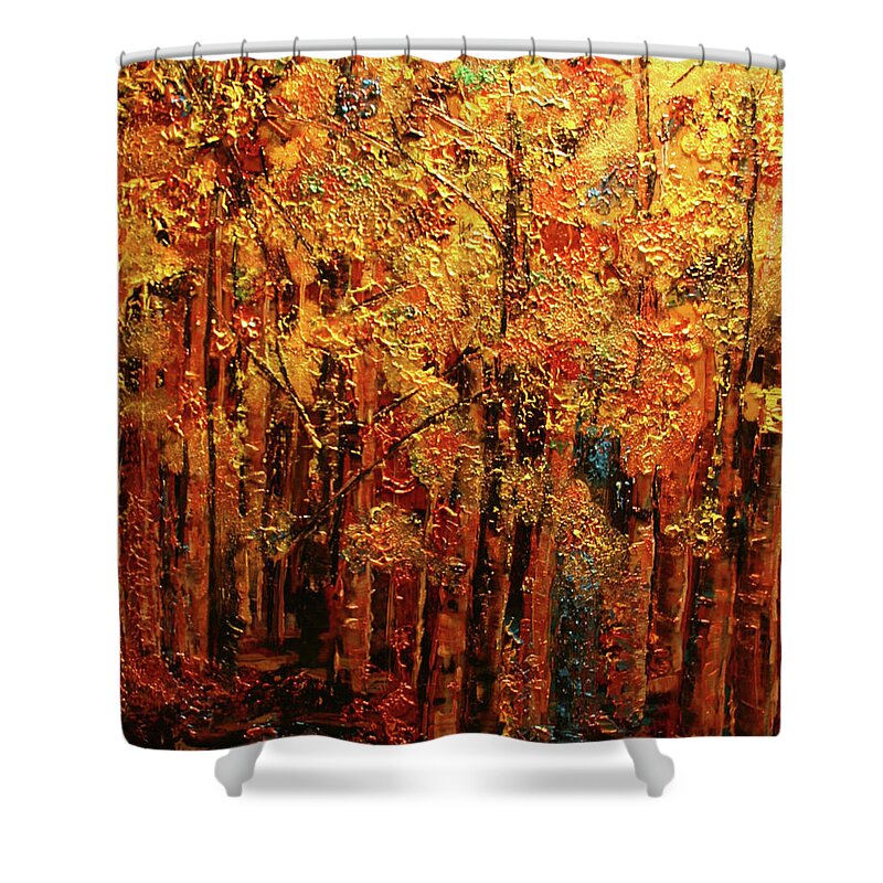 Aspen Shower Curtain featuring the painting Colorado Gold by Marilyn Quigley