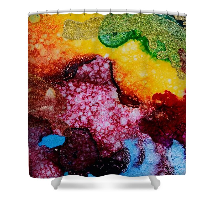 Color Burst Shower Curtain featuring the mixed media Colorburst 2 - abstract painting by Marianna Mills