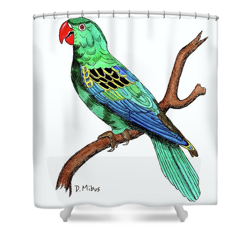 Parrot Shower Curtain featuring the painting Colorful African Parrot Day 2 Challenge by Donna Mibus