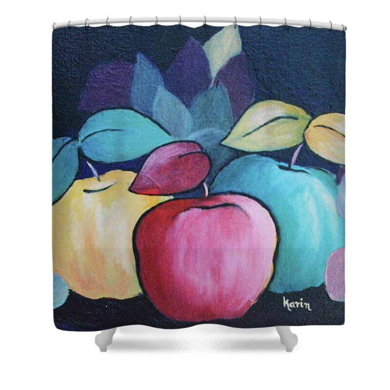 Red Shower Curtain featuring the painting Colorful Apples by Karin Eisermann