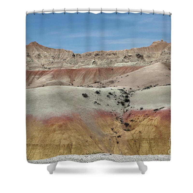  Badlands Shower Curtain featuring the photograph Colorful Badlands Mountain Range by Christiane Schulze Art And Photography